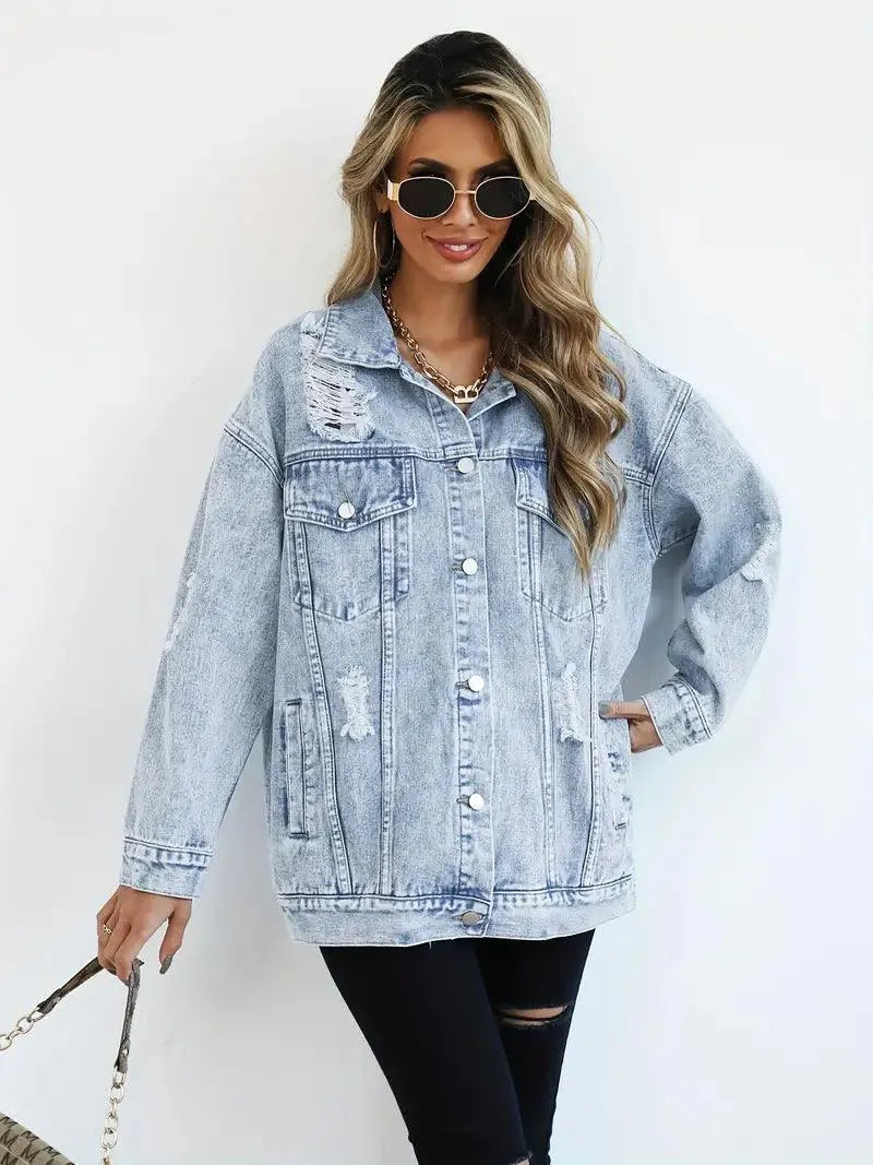 Olivia Women's Denim Jacket | Oversized Fit, Snap Button Closure 0