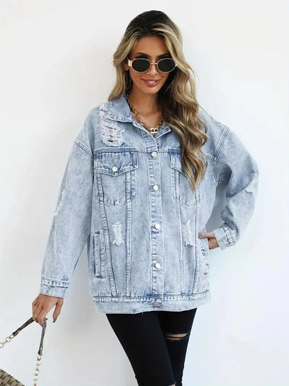 Olivia Women's Denim Jacket | Oversized Fit, Snap Button Closure 0