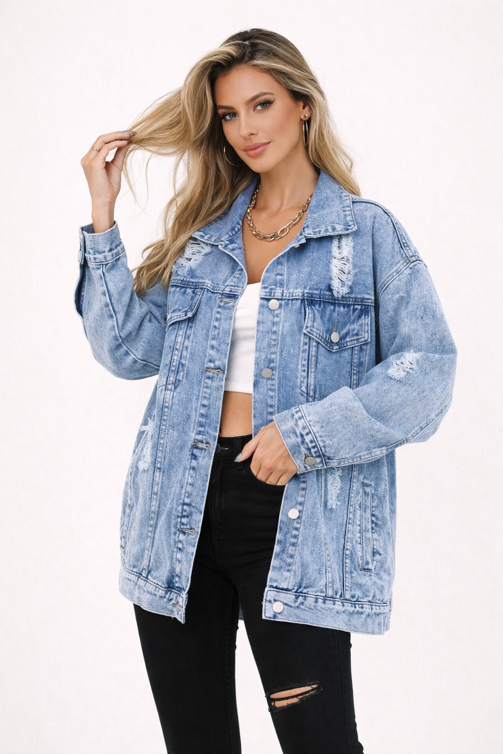 Olivia Women's Denim Jacket | Oversized Fit, Snap Button Closure 1