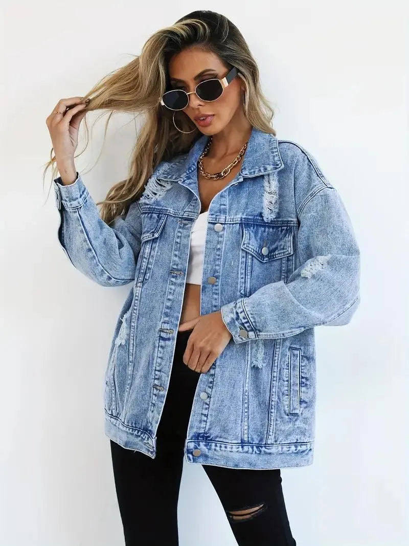 Olivia Women's Denim Jacket | Oversized Fit, Snap Button Closure 3