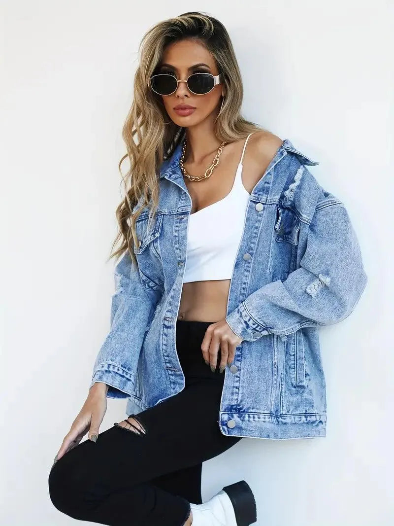 Olivia Women's Denim Jacket | Oversized Fit, Snap Button Closure 4