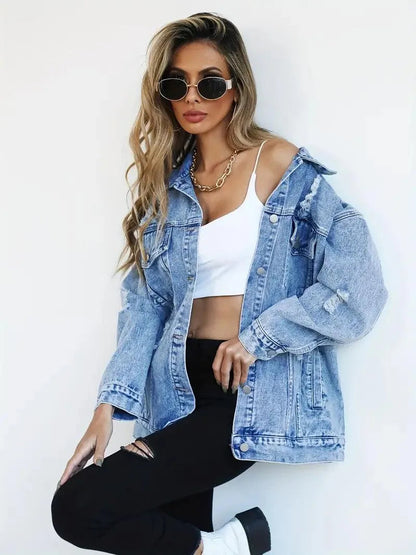 Olivia Women's Denim Jacket | Oversized Fit, Snap Button Closure 4