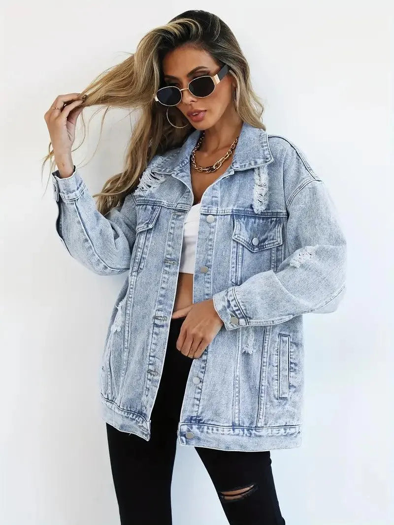 Olivia Women's Denim Jacket | Oversized Fit, Snap Button Closure 8