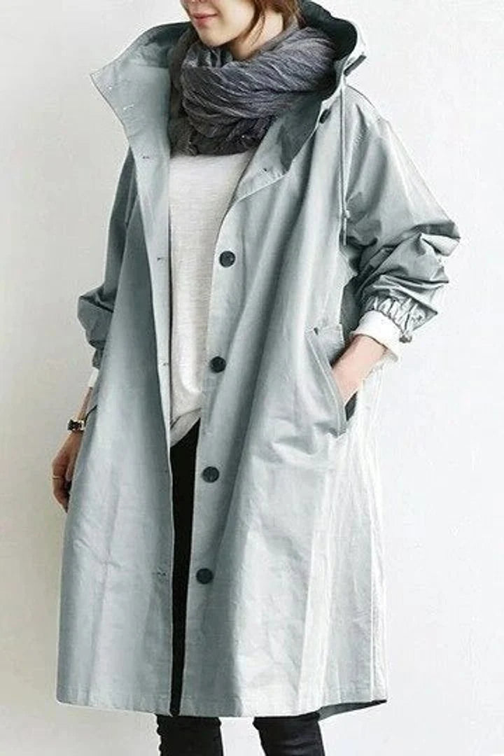 Olwen Women's Midi Trench Coat | Oversized Relaxed Fit with Hood 2