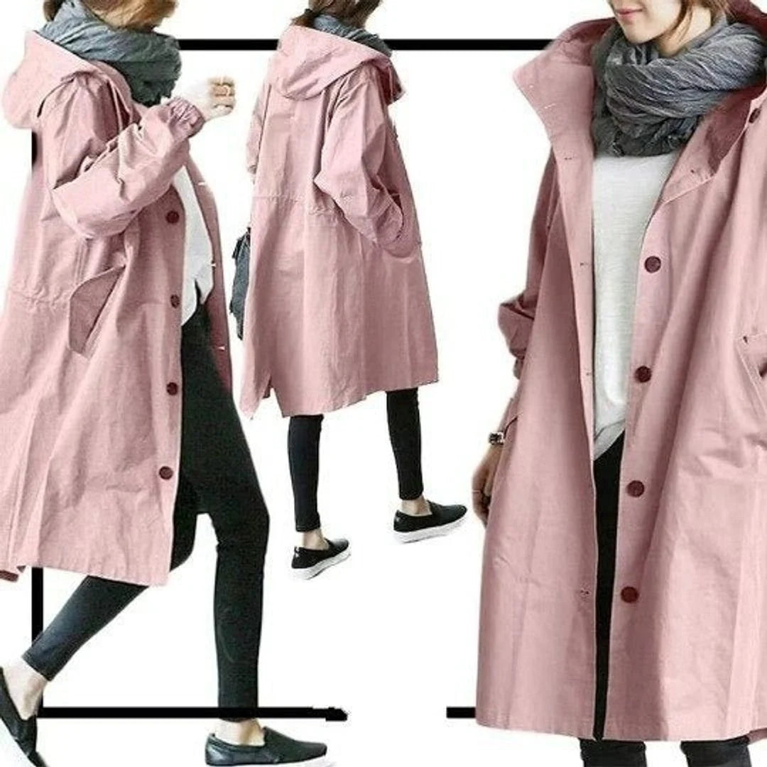 Olwen Women's Midi Trench Coat | Oversized Relaxed Fit with Hood 8