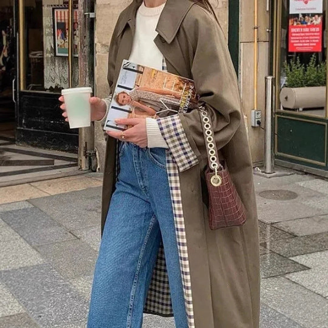 Olwen Women's Trench Coat | Oversized Fit, Smooth Fabric, Plaid Lining 1