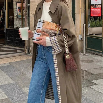 Olwen Women's Trench Coat | Oversized Fit, Smooth Fabric, Plaid Lining 1