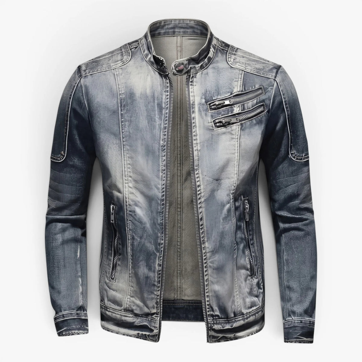 Oren Men's Denim Jacket | Vintage Style, Stand-Up Collar 0