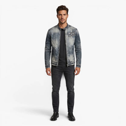 Oren Men's Denim Jacket | Vintage Style, Stand-Up Collar 2