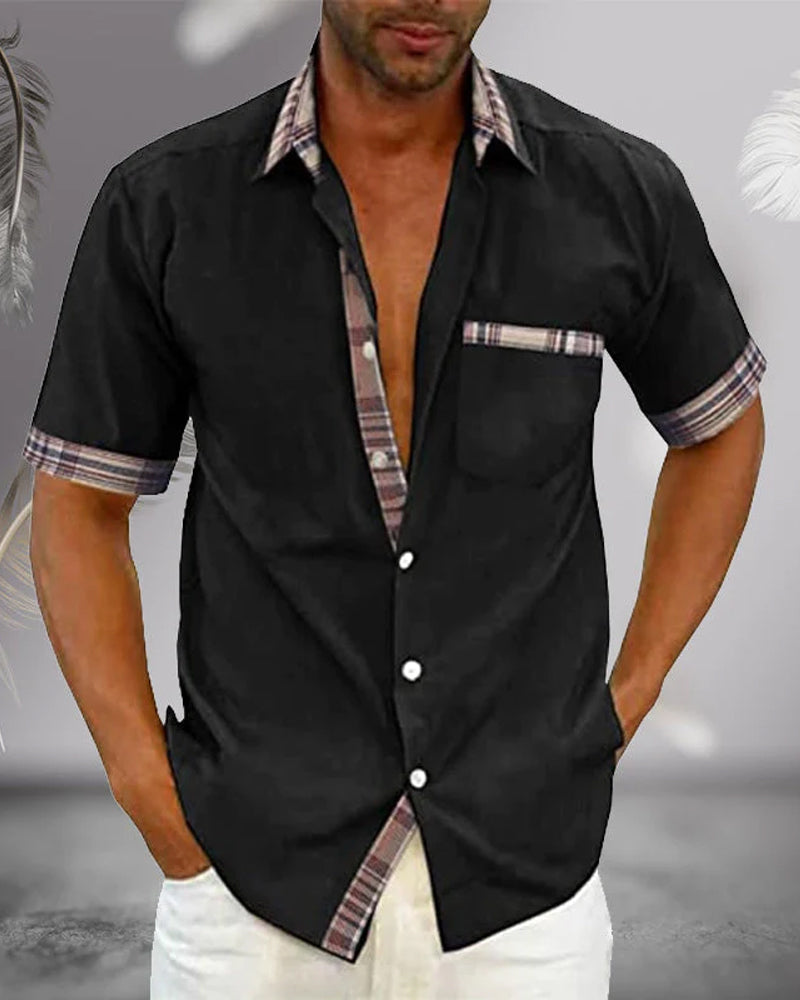 Parker Men's Short Sleeve Shirt | Classic Collar, Front Pocket 2