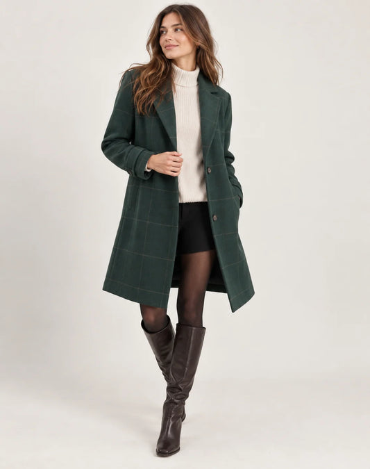 Peyton Women's Long Coat | Checked Pattern, Slim Fit 0
