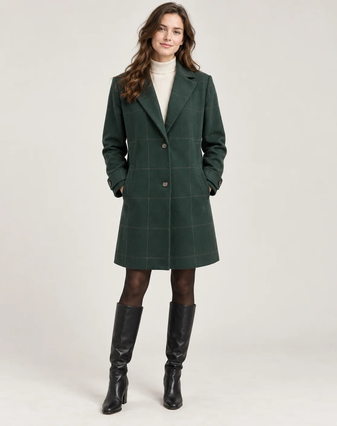 Peyton Women's Long Coat | Checked Pattern, Slim Fit 1