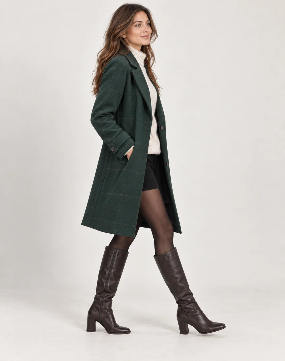 Peyton Women's Long Coat | Checked Pattern, Slim Fit 2