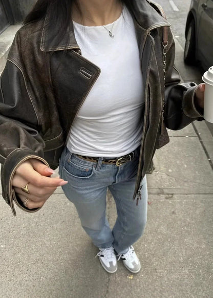 Piper Women's Bomber Jacket | Oversized Fit, Distressed Finish 0