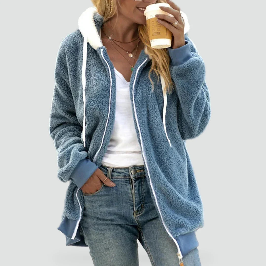 Poppy Women's Jacket | Hooded Plush Open Cardigan, Casual Comfort 1