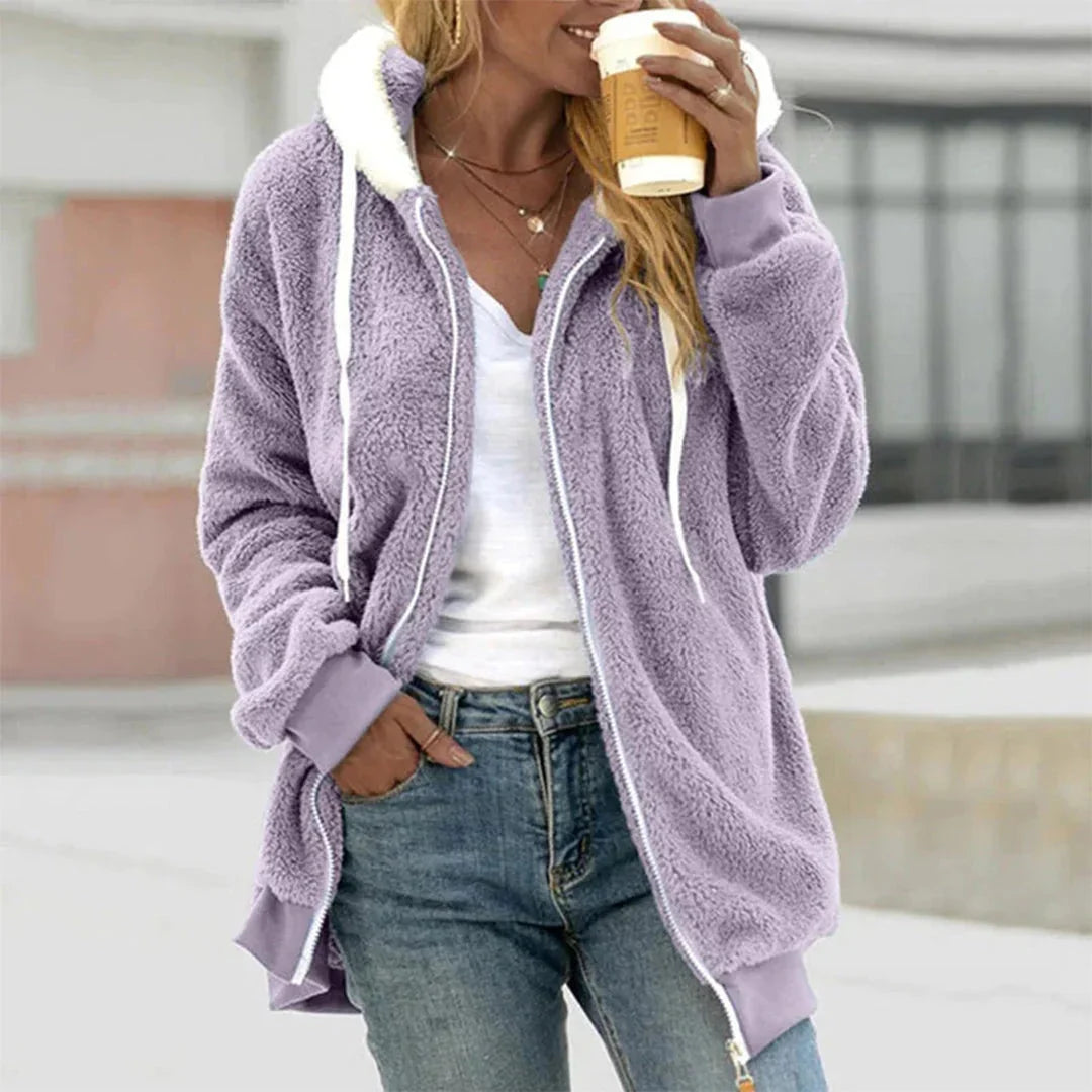 Poppy Women's Jacket | Hooded Plush Open Cardigan, Casual Comfort 2