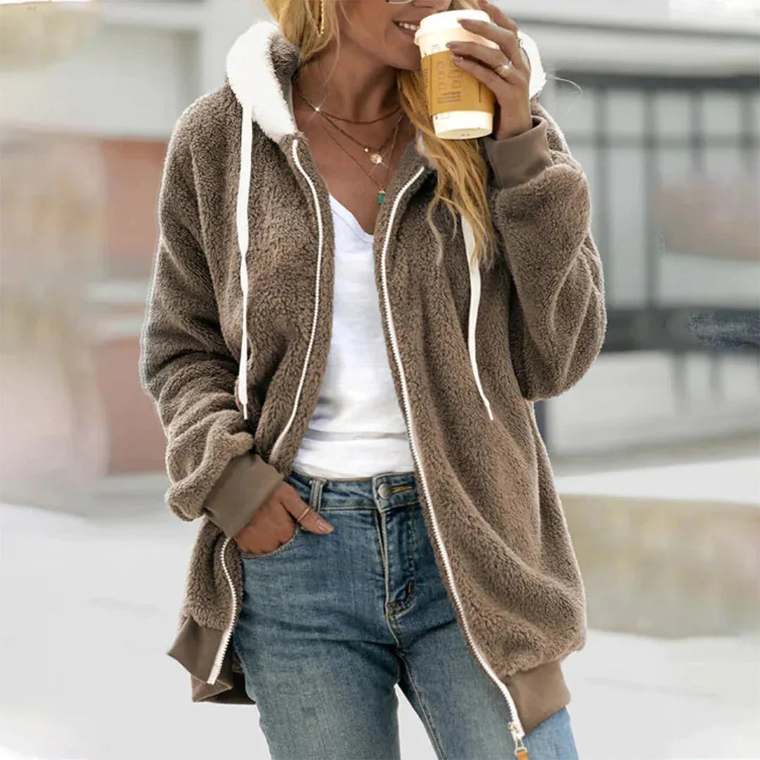 Poppy Women's Jacket | Hooded Plush Open Cardigan, Casual Comfort 3