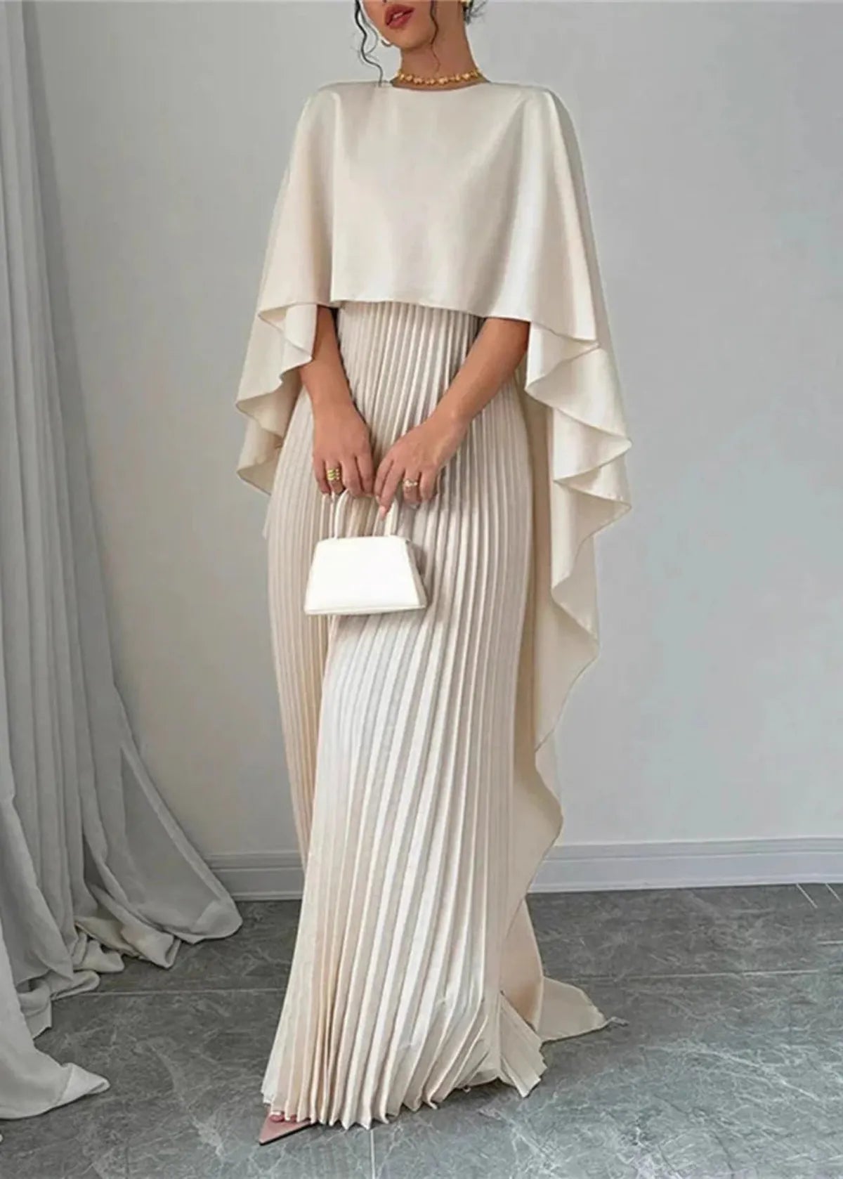 Raven Women's Maxi Dress | Elegant Cape Overlay for Formal Events 2