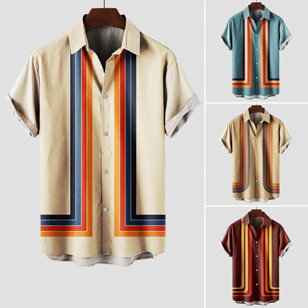 Rico Men's Short Sleeve Shirt | Vintage Striped Design 4