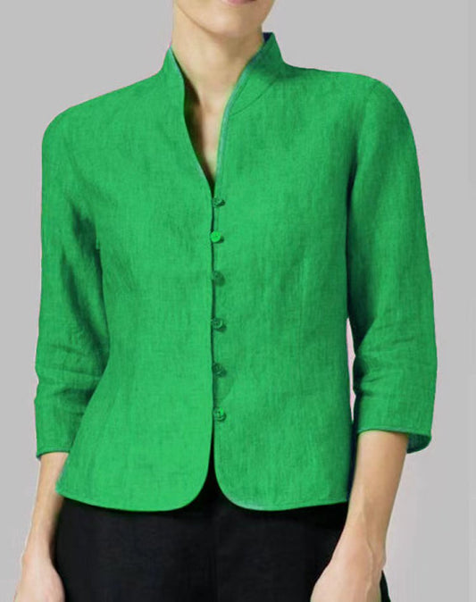 Rina Women's Blouse | Sophisticated Stand-Up Collar, 3/4 Sleeves 1