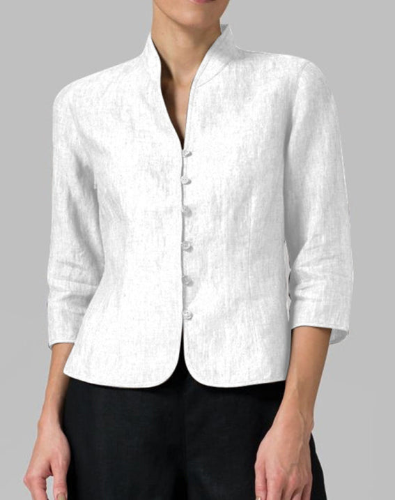 Rina Women's Blouse | Sophisticated Stand-Up Collar, 3/4 Sleeves 2