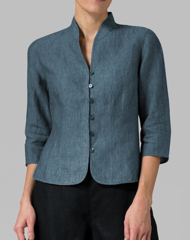 Rina Women's Blouse | Sophisticated Stand-Up Collar, 3/4 Sleeves 3