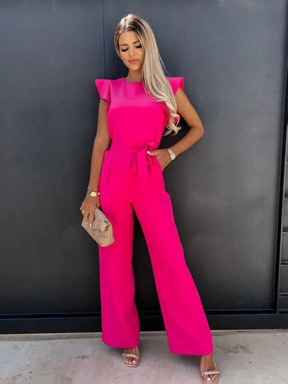 Rina Women's Jumpsuit | Ruffle Sleeves, Wide Leg, Elegant Black Design 2