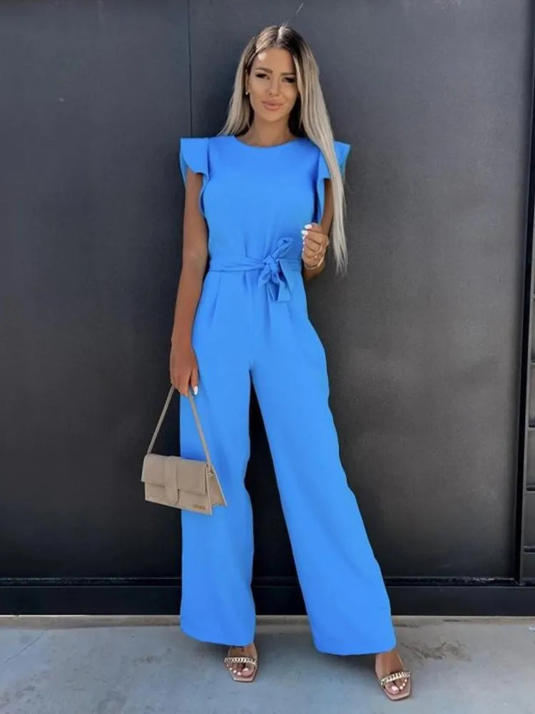 Rina Women's Jumpsuit | Ruffle Sleeves, Wide Leg, Elegant Black Design 3