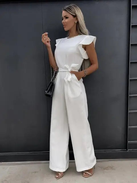 Rina Women's Jumpsuit | Ruffle Sleeves, Wide Leg, Elegant Black Design 4