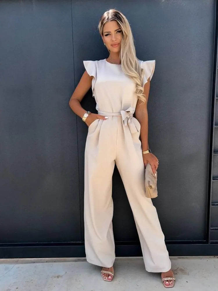 Rina Women's Jumpsuit | Ruffle Sleeves, Wide Leg, Elegant Black Design 5