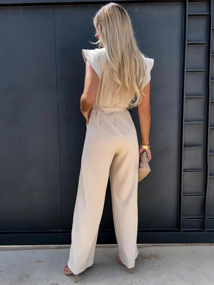 Rina Women's Jumpsuit | Ruffle Sleeves, Wide Leg, Elegant Black Design 6