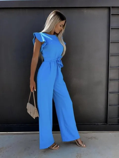 Rina Women's Jumpsuit | Ruffle Sleeves, Wide Leg, Elegant Black Design 7