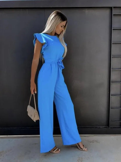 Rina Women's Jumpsuit | Ruffle Sleeves, Wide Leg, Elegant Black Design 7
