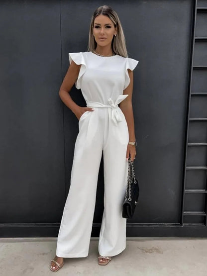 Rina Women's Jumpsuit | Ruffle Sleeves, Wide Leg, Elegant Black Design 8