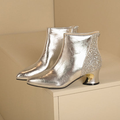 Sable Women's Ankle Boots | Silver Metallic, Block Heel 1