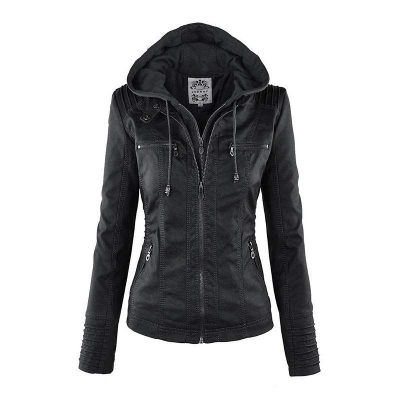 Sable Women's Moto Jacket | Faux Leather, Slim Fit, Detachable Hood 1