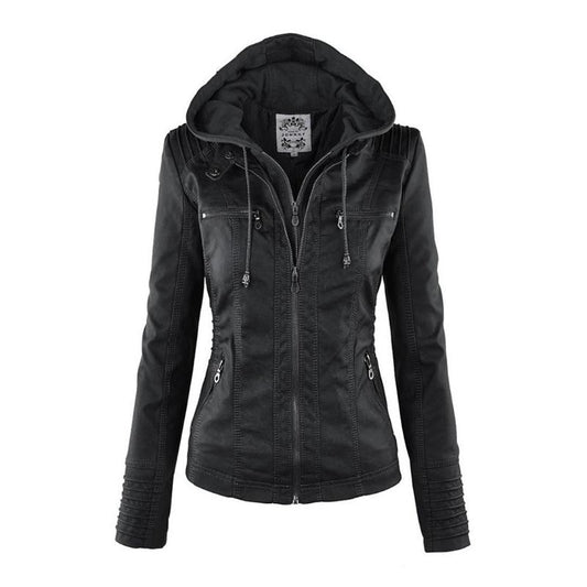 Sable Women's Moto Jacket | Faux Leather, Slim Fit, Detachable Hood 1