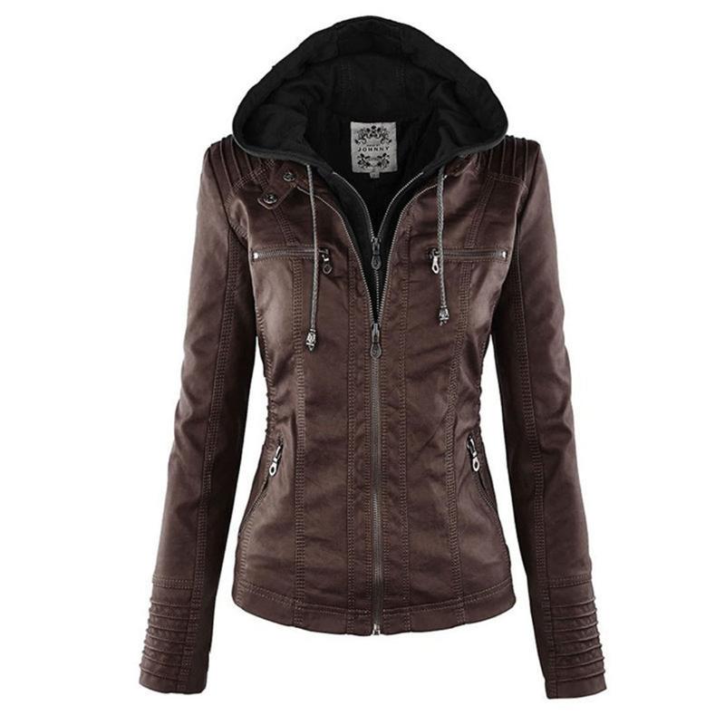 Sable Women's Moto Jacket | Faux Leather, Slim Fit, Detachable Hood 2