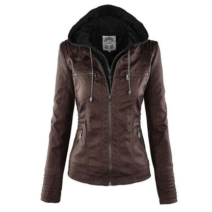 Sable Women's Moto Jacket | Faux Leather, Slim Fit, Detachable Hood 2