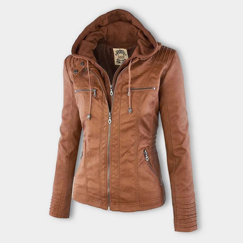 Sable Women's Moto Jacket | Faux Leather, Slim Fit, Detachable Hood 3
