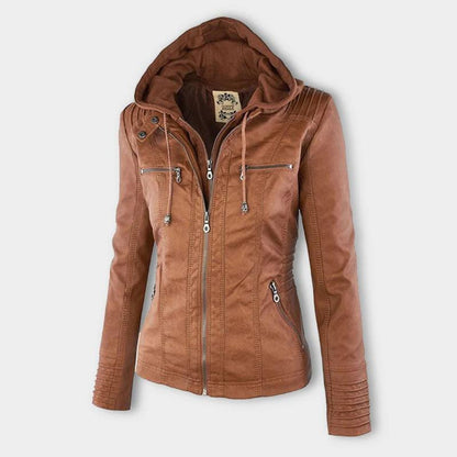 Sable Women's Moto Jacket | Faux Leather, Slim Fit, Detachable Hood 3