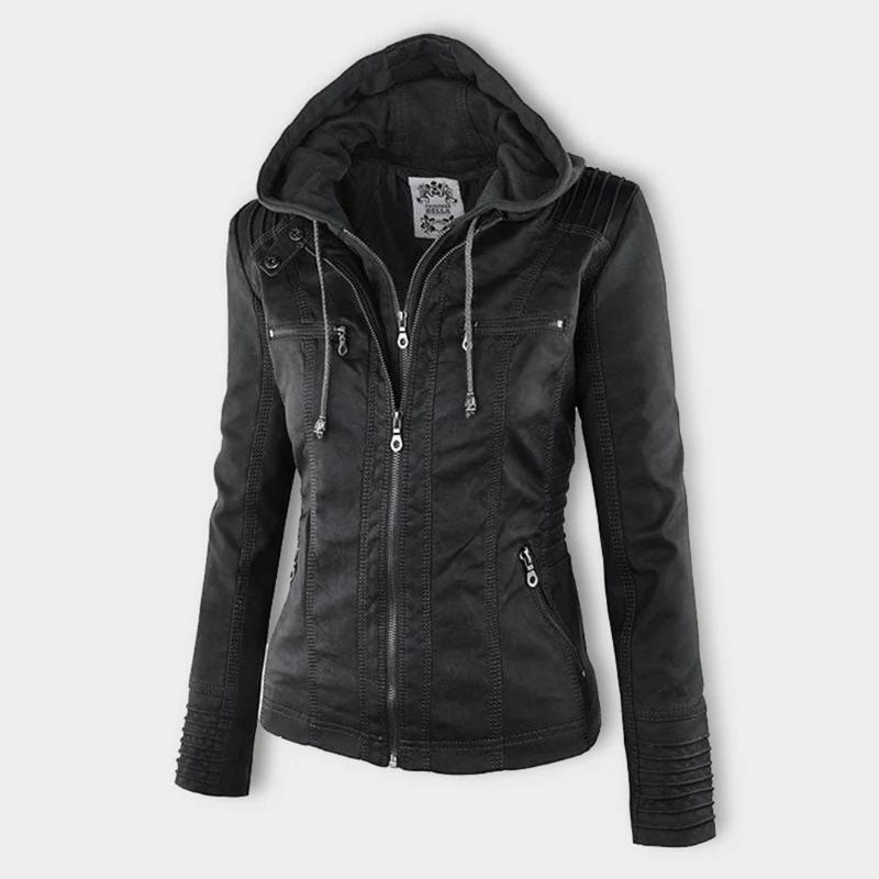 Sable Women's Moto Jacket | Faux Leather, Slim Fit, Detachable Hood 6