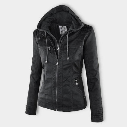 Sable Women's Moto Jacket | Faux Leather, Slim Fit, Detachable Hood 6