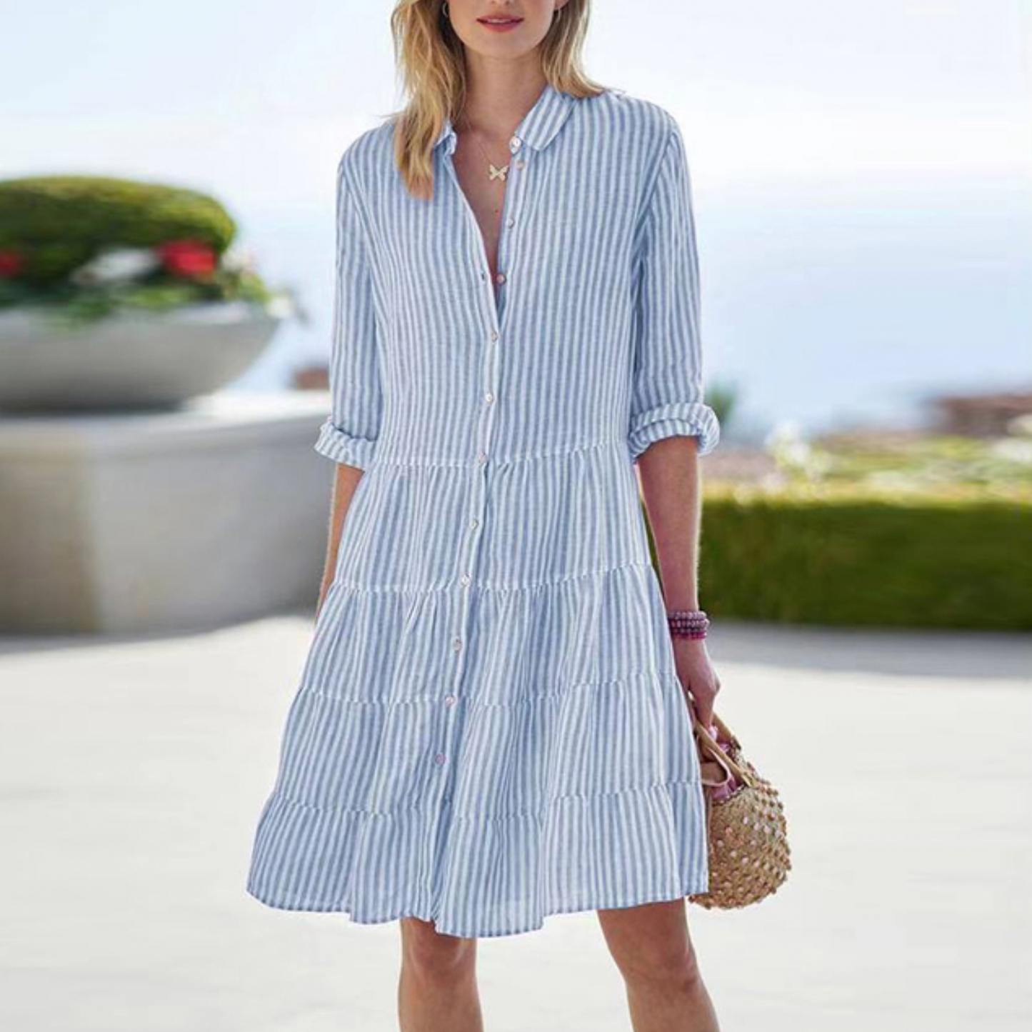 Sari Women's Mini Dress | Striped Design, 3/4 Sleeves 4