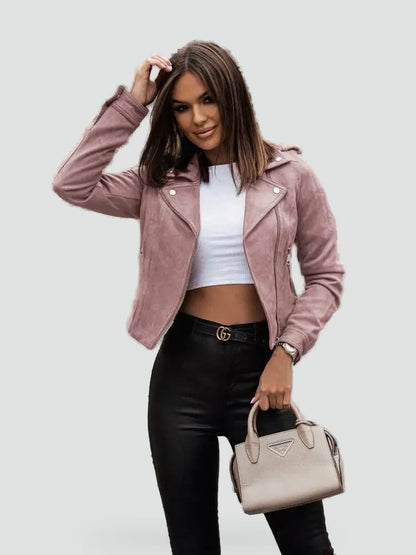 Sarina Women's Biker Jacket | Suede Look Silver Accents 1