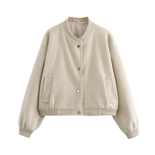 Sela Women's Cropped Bomber Jacket | Snap Buttons, Relaxed Fit 0