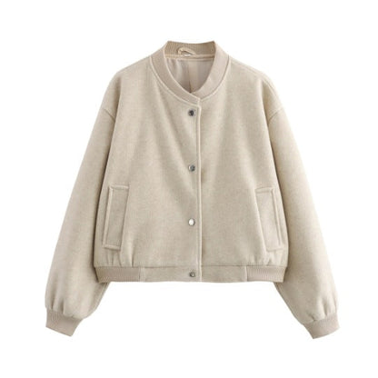 Sela Women's Cropped Bomber Jacket | Snap Buttons, Relaxed Fit 0
