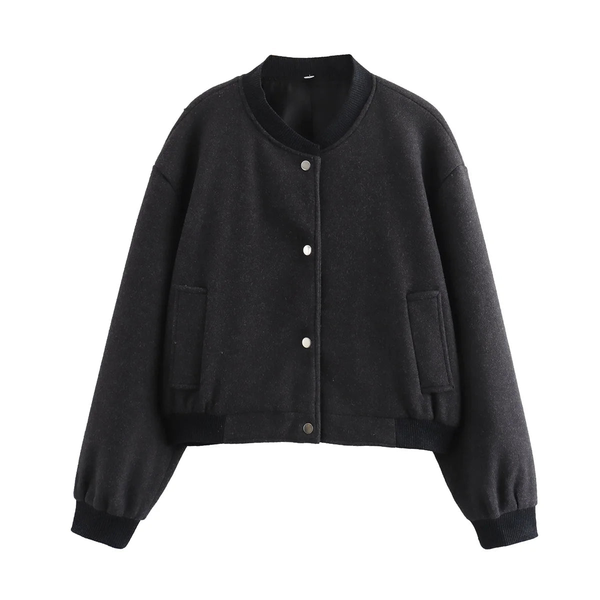 Sela Women's Cropped Bomber Jacket | Snap Buttons, Relaxed Fit 6