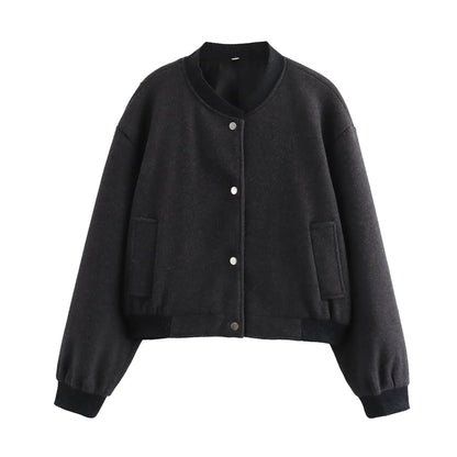 Sela Women's Cropped Bomber Jacket | Snap Buttons, Relaxed Fit 6