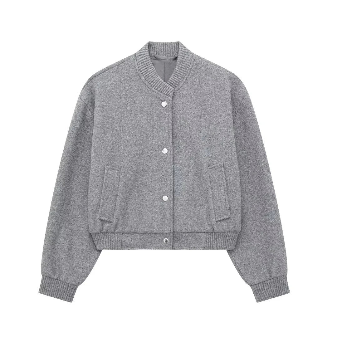 Sela Women's Cropped Bomber Jacket | Snap Buttons, Relaxed Fit 7